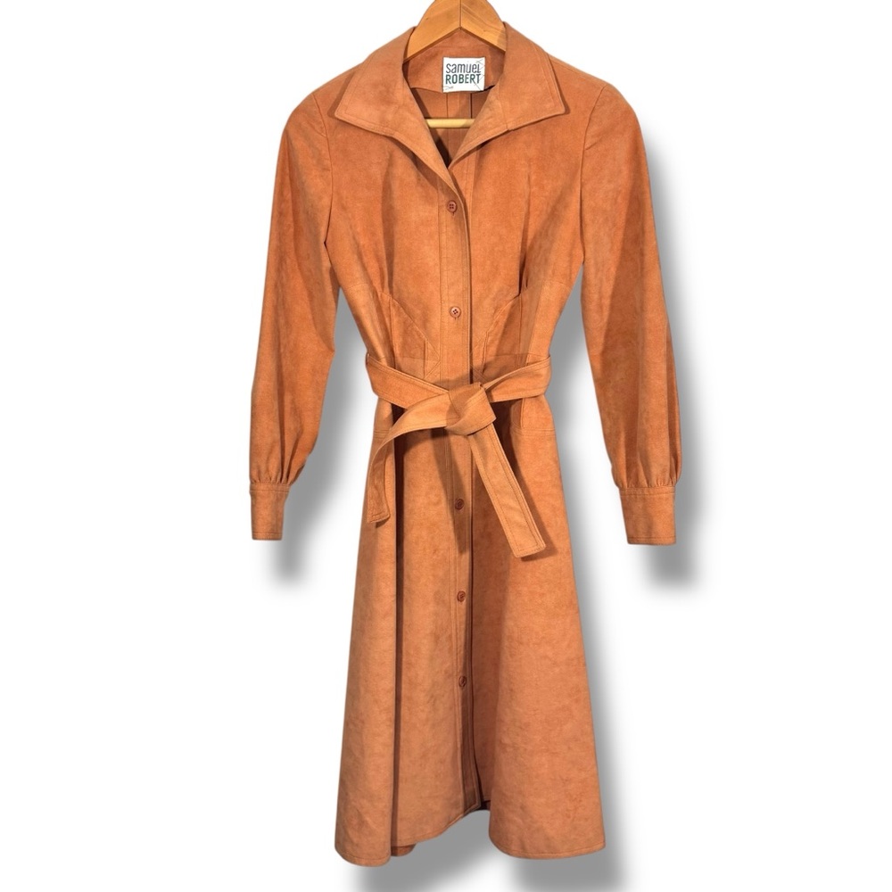 Vintage Samuel Robert Terracotta Orange Peach Suede Long Belted Coat